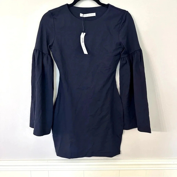 Susana Monaco Bell Sleeve Mini Dress in Midnight Blue with Crew Neck Size XS NWT - Picture 2 of 7